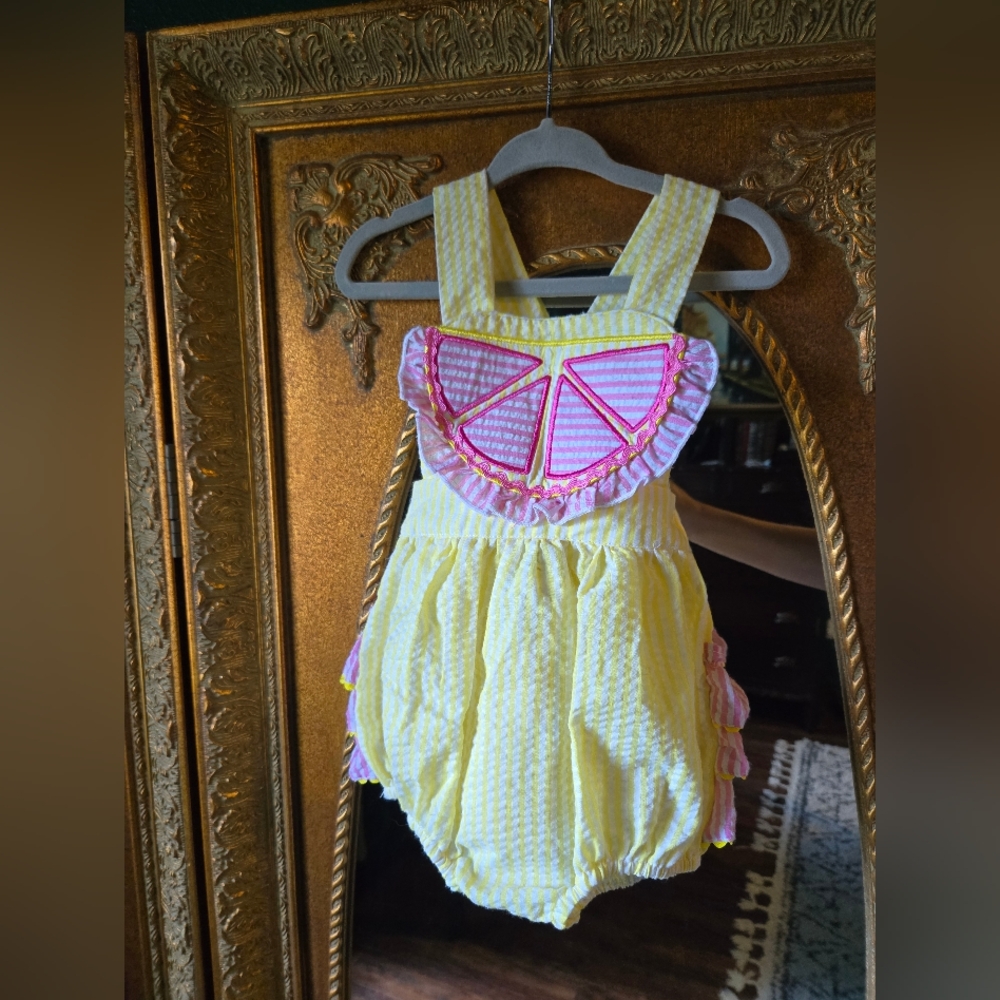 Yellow and Pink Lemon Seven Lantern Lane Romper
